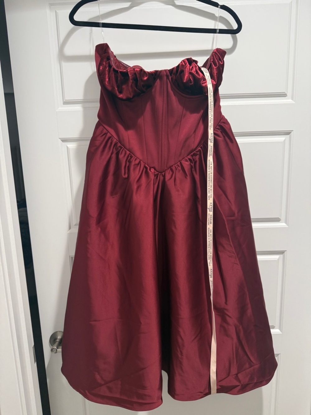 Oh Polly Burgundy Strapless Satin Party Dress